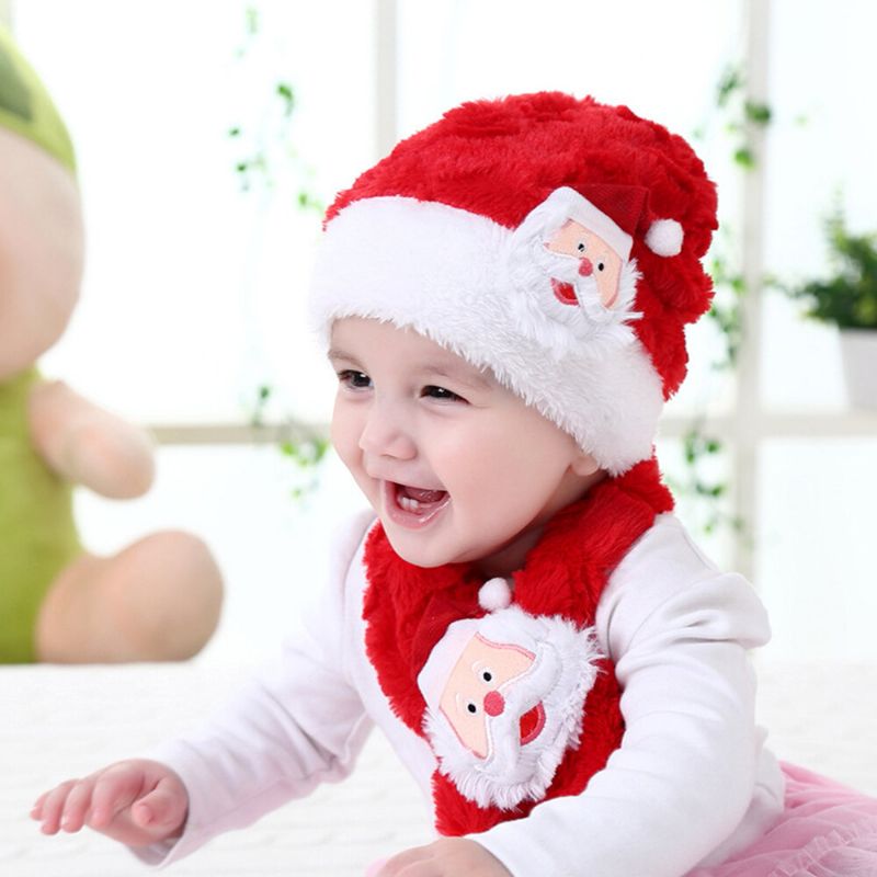 Child Baby 2pcs Keep Warm Casual Creative Festive Christmas Papá Noel Al Aire Libre Beanie Hat Bufanda