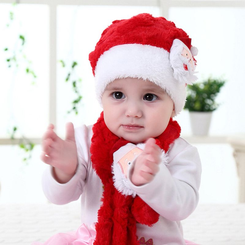 Child Baby 2pcs Keep Warm Casual Creative Festive Christmas Papá Noel Al Aire Libre Beanie Hat Bufanda