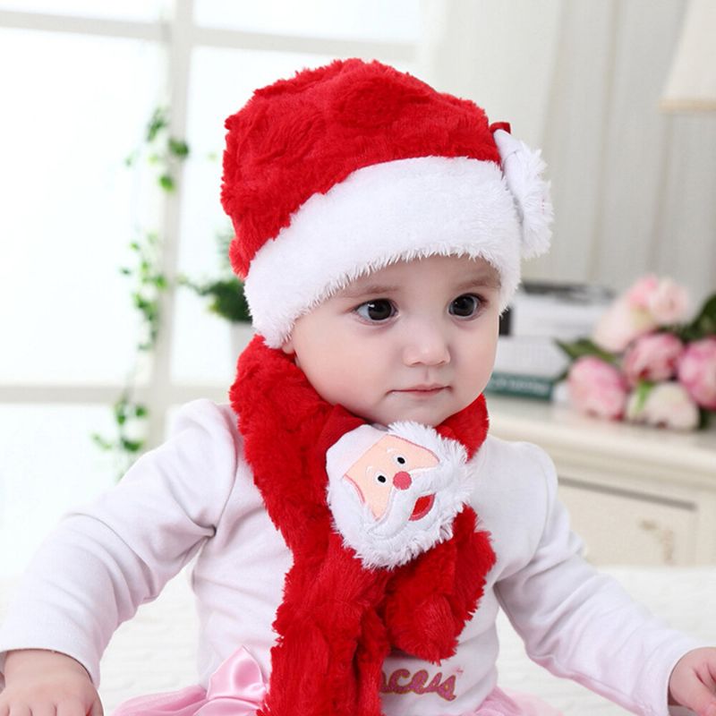 Child Baby 2pcs Keep Warm Casual Creative Festive Christmas Papá Noel Al Aire Libre Beanie Hat Bufanda