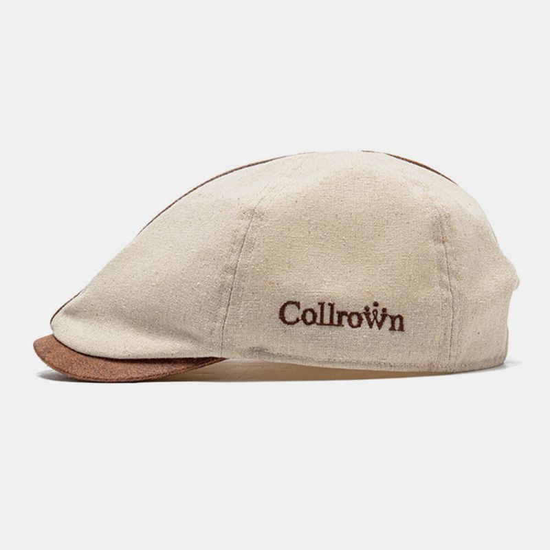 Collrown Hombres Algodón Color Sólido Letra Bordada Gorra Delantera Gorra Plana Gorra De Boina