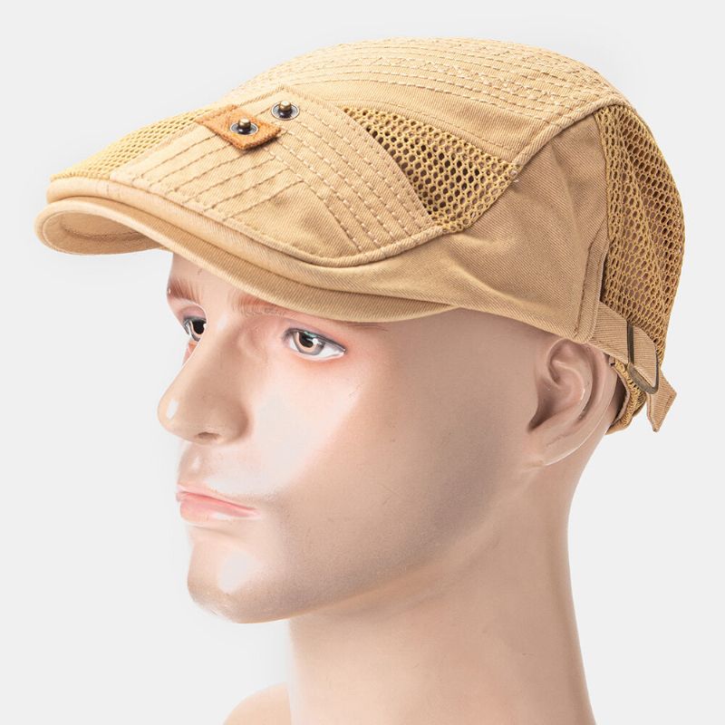 Collrown Hombres Algodón Malla Transpirable Casual Al Aire Libre Sombrilla Adelante Sombrero Plano Boina Gorra