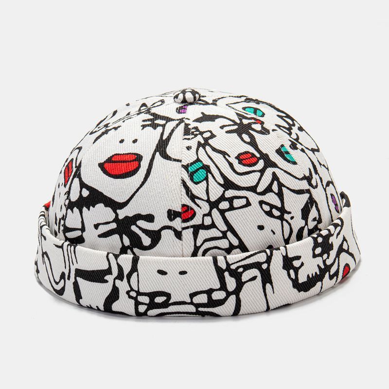 Collrown Hombres Algodón Patrón De Carácter Abstracto Moda Casual Gorro Sin Ala Gorra De Propietario Gorra De Calavera