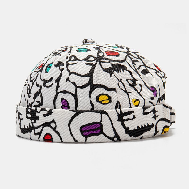 Collrown Hombres Algodón Patrón De Carácter Abstracto Moda Casual Gorro Sin Ala Gorra De Propietario Gorra De Calavera