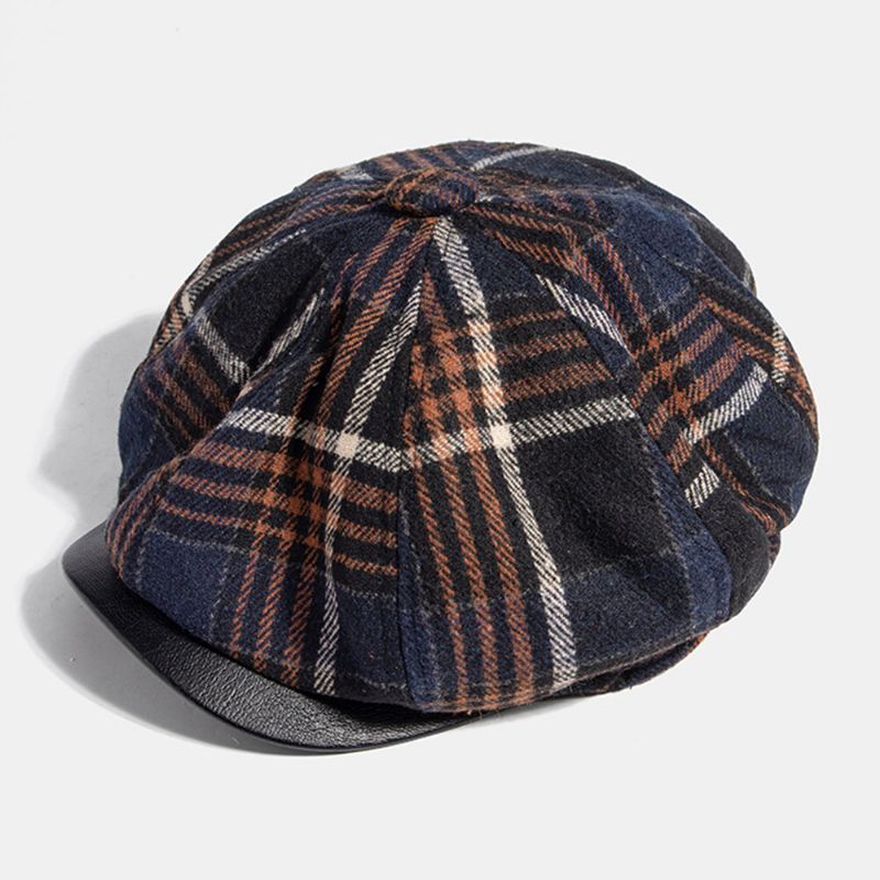 Collrown Hombres Casual Personalidad Patrón De Cuadros Sombrero De Vendedor De Periódicos Gorra Octogonal Boina Sombrero