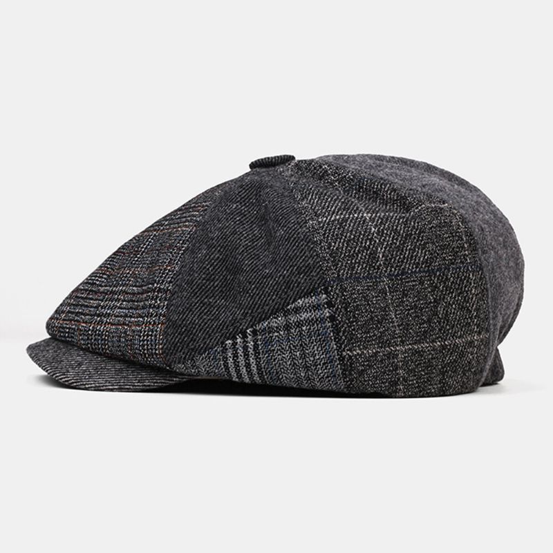 Collrown Hombres Raya De Lana Triángulo Patrón Geométrico Vintage Estilo Británico Sombrero De Vendedor De Periódicos Gorra Octogonal Sombrero De Boina