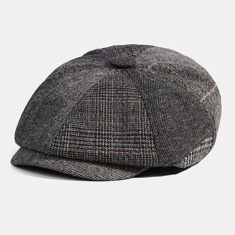 Collrown Hombres Raya De Lana Triángulo Patrón Geométrico Vintage Estilo Británico Sombrero De Vendedor De Periódicos Gorra Octogonal Sombrero De Boina