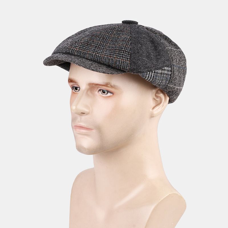 Collrown Hombres Raya De Lana Triángulo Patrón Geométrico Vintage Estilo Británico Sombrero De Vendedor De Periódicos Gorra Octogonal Sombrero De Boina