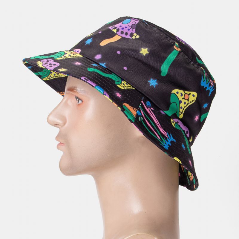 Collrown Men Cartoon Mushroom Star Impresión Moda Casual Sombrilla Sombrero De Cubo