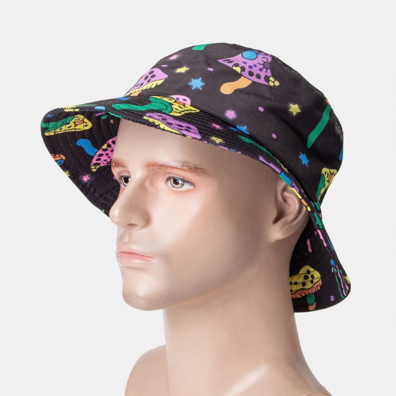 Collrown Men Cartoon Mushroom Star Impresión Moda Casual Sombrilla Sombrero De Cubo