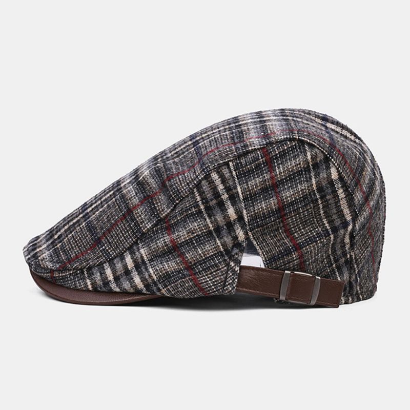 Collrown Men Classic Casual Outdoor Plaid Stripe Pattern Patchwork Beret Hat Forward Hat