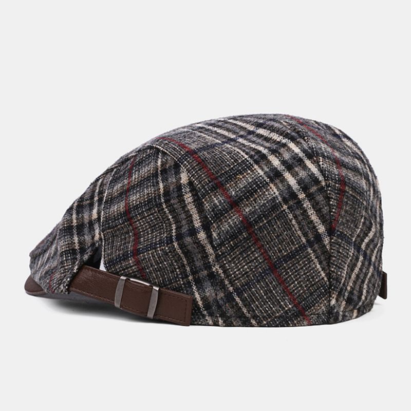 Collrown Men Classic Casual Outdoor Plaid Stripe Pattern Patchwork Beret Hat Forward Hat