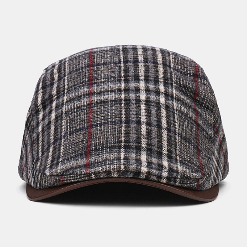 Collrown Men Classic Casual Outdoor Plaid Stripe Pattern Patchwork Beret Hat Forward Hat