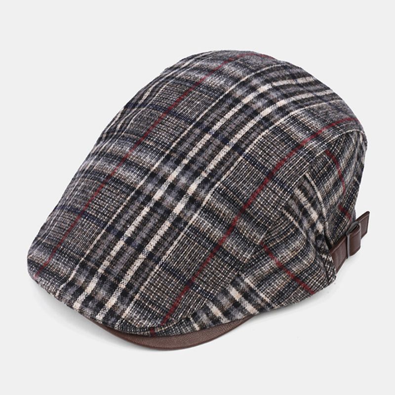 Collrown Men Classic Casual Outdoor Plaid Stripe Pattern Patchwork Beret Hat Forward Hat