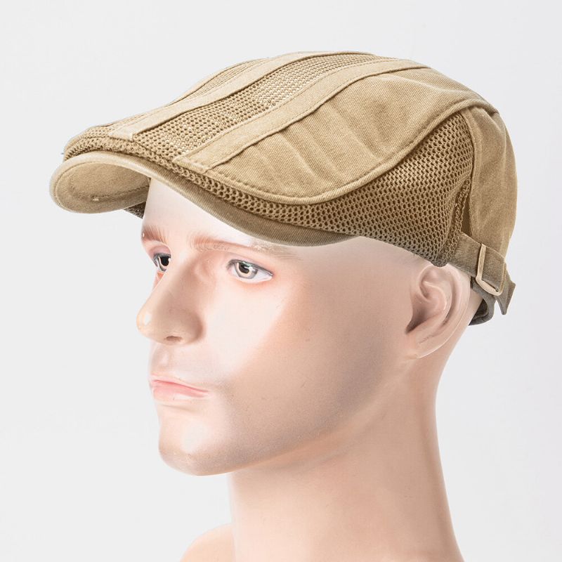 Collrown Men Color Sólido Malla Transpirable Casual Exterior Sombrilla Sombrero Delantero Sombrero Plano Gorra De Boina Ajustable