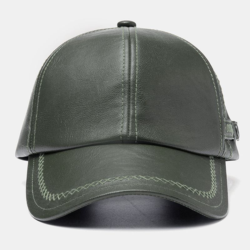 Collrown Men Faux Leather Casual Retro Personalidad Sombrero De Béisbol Con Sombrilla De Cuero