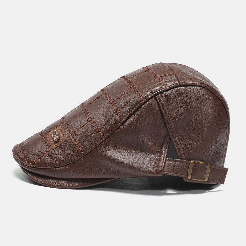 Collrown Men Faux Leather Sólido Retro Color Clásico Sombrero Plano Sombrero Delantero Sombrero De Boina