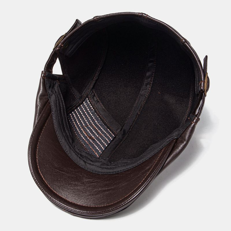 Collrown Men Faux Leather Stripe Pattern Vintage Color Sólido Hacia Adelante Sombrero Boina Sombrero