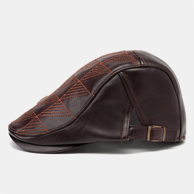 Collrown Men Faux Leather Stripe Pattern Vintage Color Sólido Hacia Adelante Sombrero Boina Sombrero