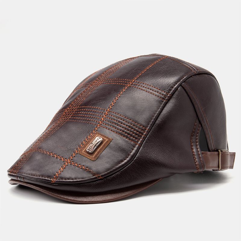 Collrown Men Faux Leather Stripe Pattern Vintage Color Sólido Hacia Adelante Sombrero Boina Sombrero