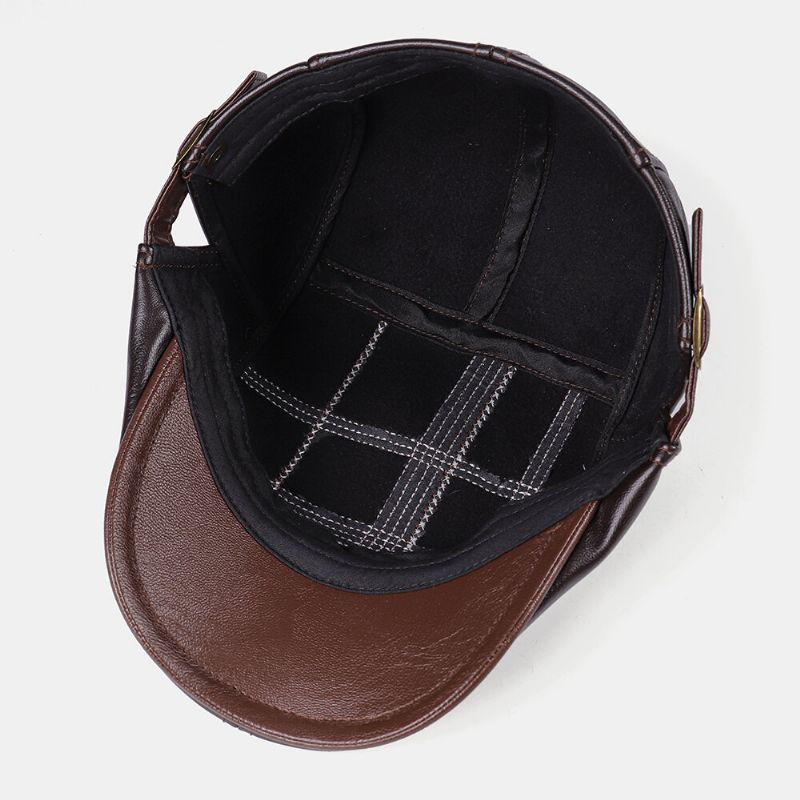 Collrown Men Faux Leather Stripe Pattern Vintage Color Sólido Hacia Adelante Sombrero Boina Sombrero