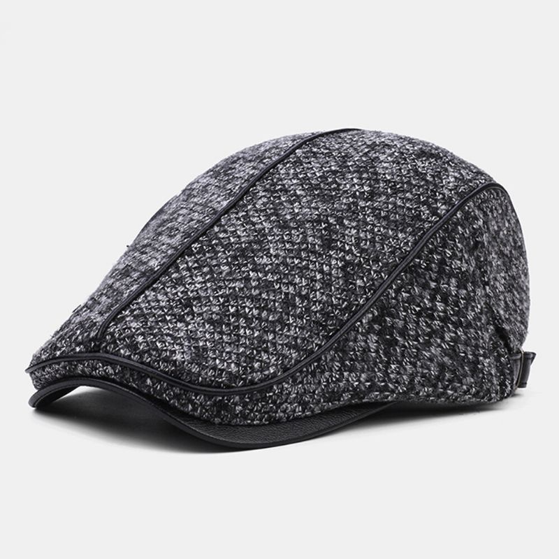 Collrown Men Knit Casual Al Aire Libre Acolchado Cálido Visera Adelante Sombrero Boina Sombrero