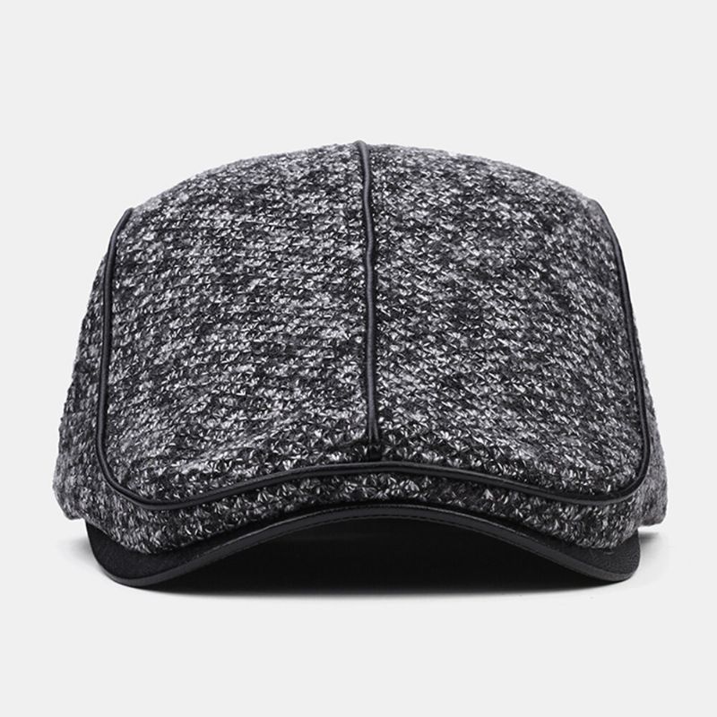 Collrown Men Knit Casual Al Aire Libre Acolchado Cálido Visera Adelante Sombrero Boina Sombrero