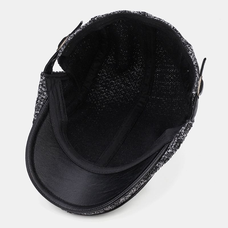 Collrown Men Knit Casual Al Aire Libre Acolchado Cálido Visera Adelante Sombrero Boina Sombrero