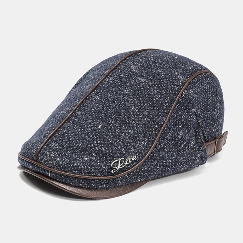 Collrown Men Knit Casual Clásico A Prueba De Viento Sunvisor Insignia De Metal Sombrero Delantero Boina Sombrero