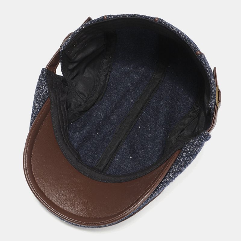 Collrown Men Knit Casual Clásico A Prueba De Viento Sunvisor Insignia De Metal Sombrero Delantero Boina Sombrero