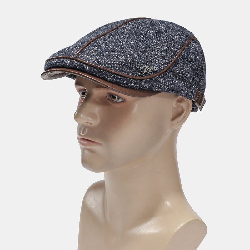 Collrown Men Knit Casual Clásico A Prueba De Viento Sunvisor Insignia De Metal Sombrero Delantero Boina Sombrero