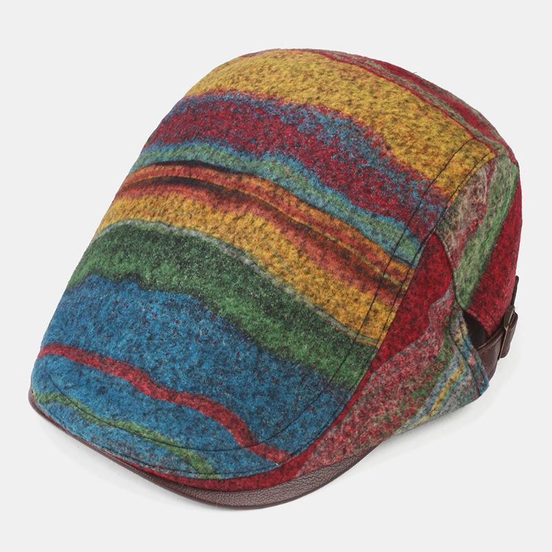 Collrown Men Knit Stripe Pattern Mixed Rainbow Color Retro Casual Outdoor Forward Hat Sombrero De Boina