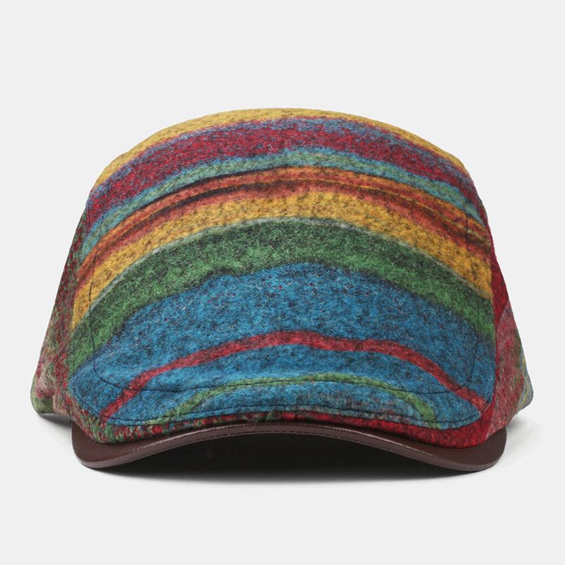 Collrown Men Knit Stripe Pattern Mixed Rainbow Color Retro Casual Outdoor Forward Hat Sombrero De Boina