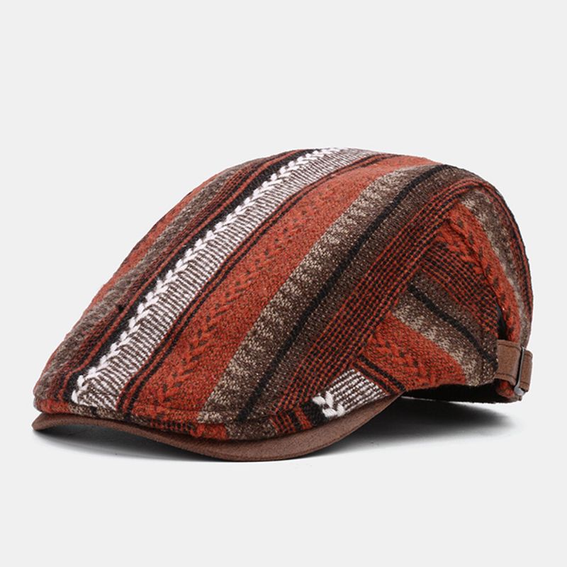 Collrown Men Knit Stripe Pattern Patchwork Retro Casual Outdoor Forward Hat Sombrero De Boina