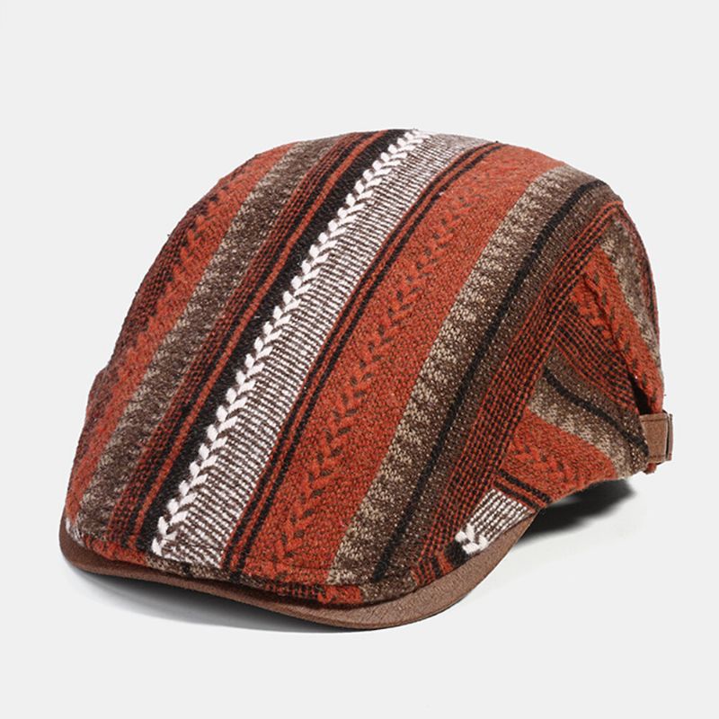 Collrown Men Knit Stripe Pattern Patchwork Retro Casual Outdoor Forward Hat Sombrero De Boina