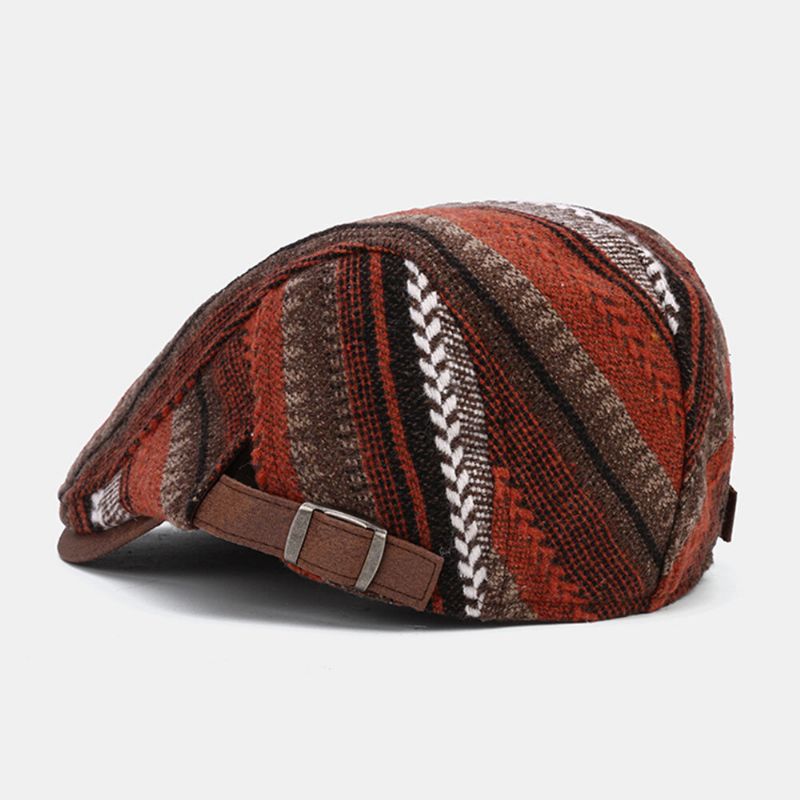 Collrown Men Knit Stripe Pattern Patchwork Retro Casual Outdoor Forward Hat Sombrero De Boina