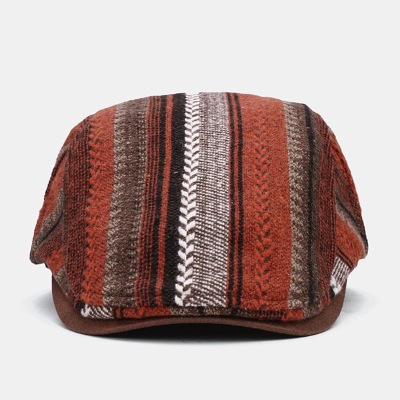 Collrown Men Knit Stripe Pattern Patchwork Retro Casual Outdoor Forward Hat Sombrero De Boina