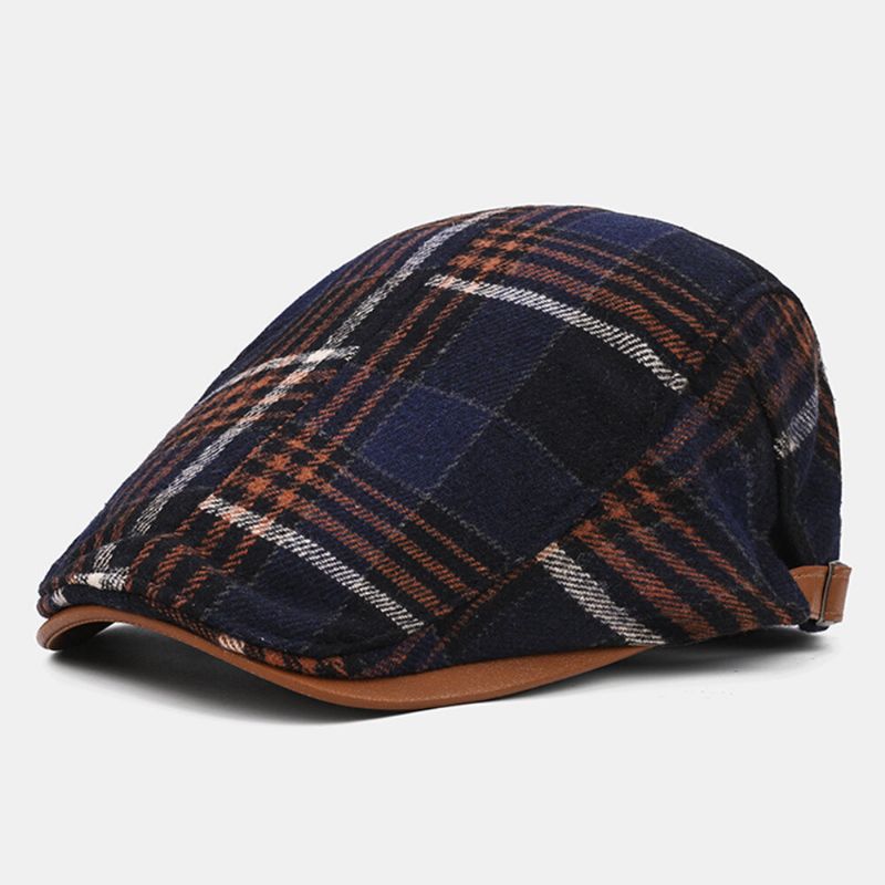 Collrown Men Retro Casual Outdoor Plaid Stripe Pattern Patchwork Beret Hat Forward Hat