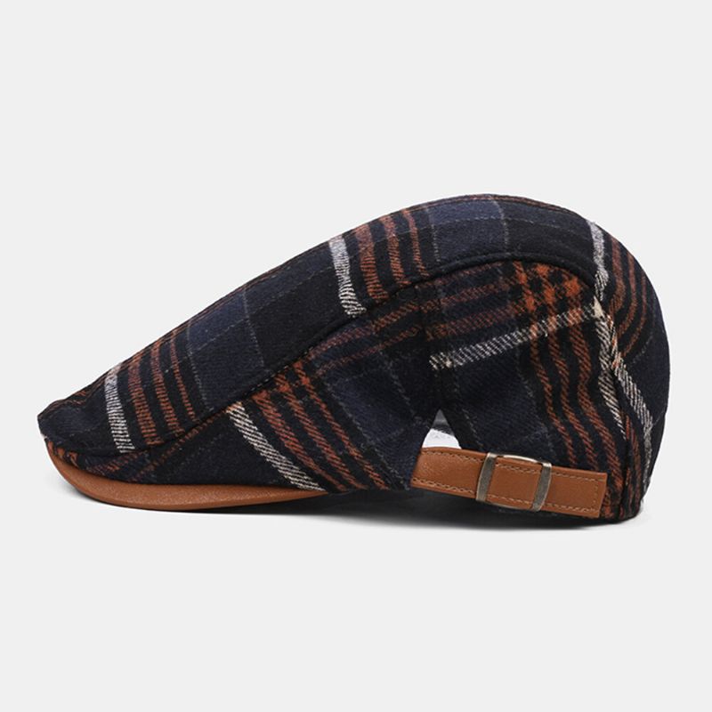 Collrown Men Retro Casual Outdoor Plaid Stripe Pattern Patchwork Beret Hat Forward Hat