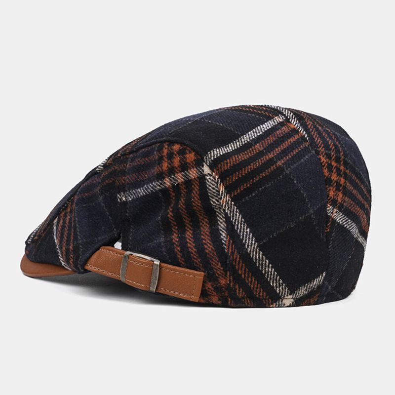 Collrown Men Retro Casual Outdoor Plaid Stripe Pattern Patchwork Beret Hat Forward Hat