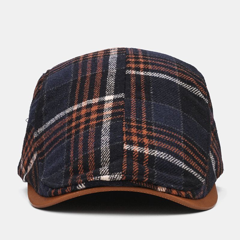 Collrown Men Retro Casual Outdoor Plaid Stripe Pattern Patchwork Beret Hat Forward Hat