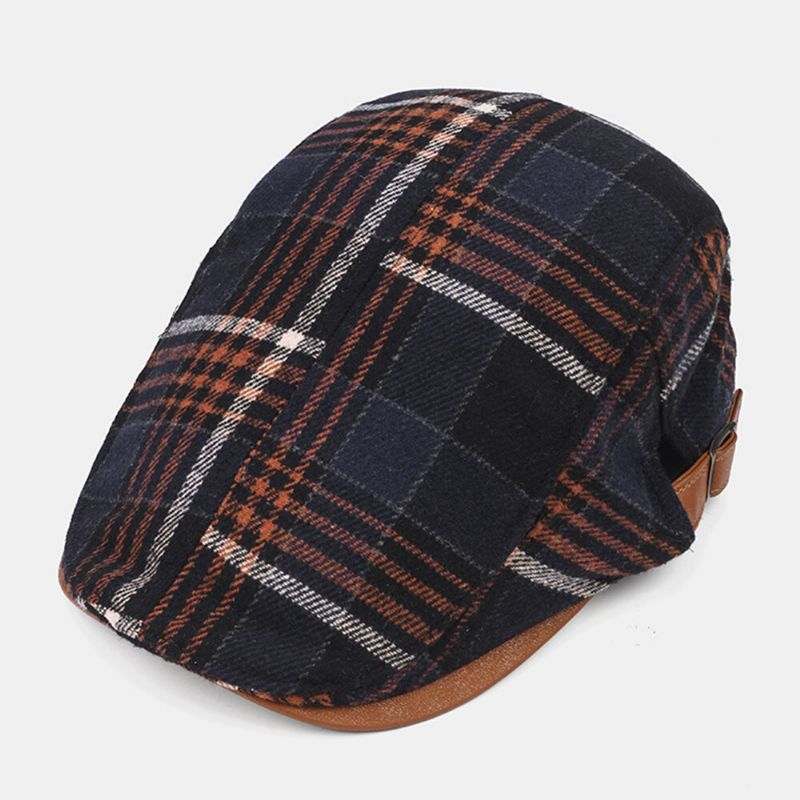 Collrown Men Retro Casual Outdoor Plaid Stripe Pattern Patchwork Beret Hat Forward Hat