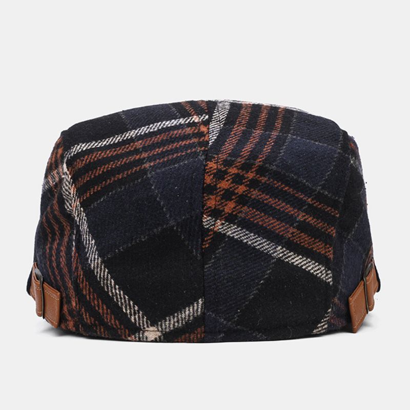 Collrown Men Retro Casual Outdoor Plaid Stripe Pattern Patchwork Beret Hat Forward Hat