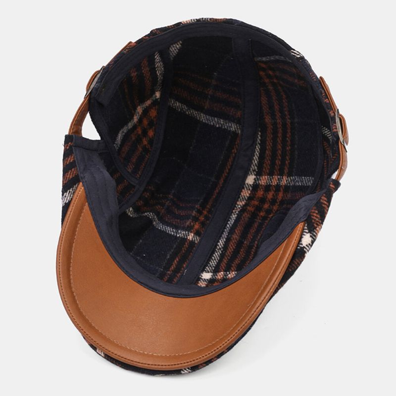 Collrown Men Retro Casual Outdoor Plaid Stripe Pattern Patchwork Beret Hat Forward Hat