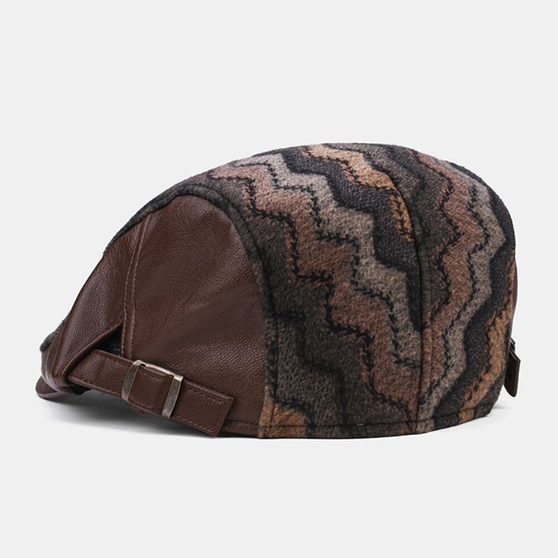 Collrown Men Retro Casual Outdoor Wave Stripe Pattern Patchwork Beret Hat Forward Hat