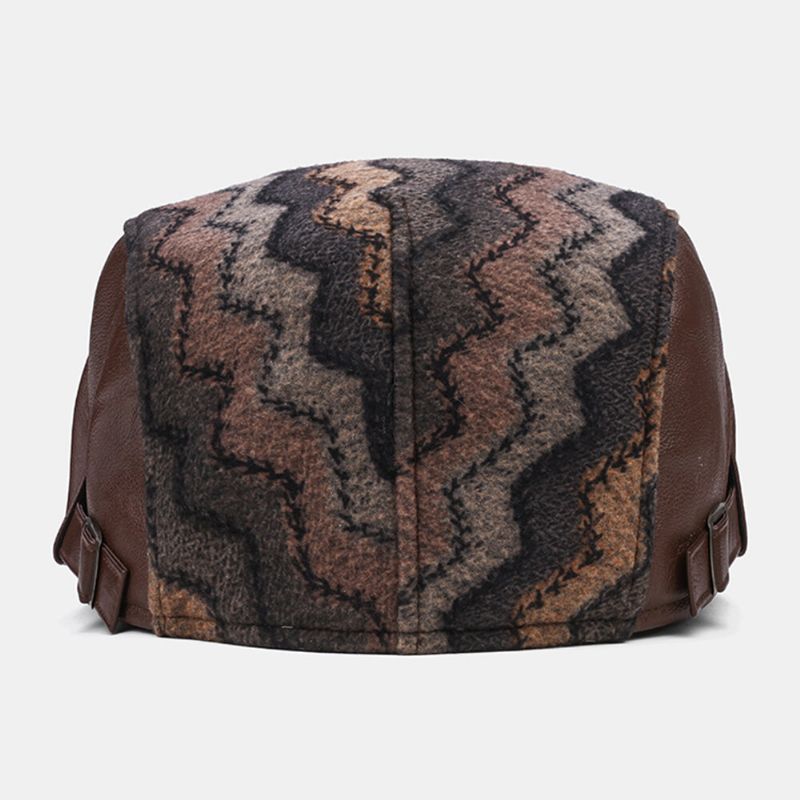 Collrown Men Retro Casual Outdoor Wave Stripe Pattern Patchwork Beret Hat Forward Hat