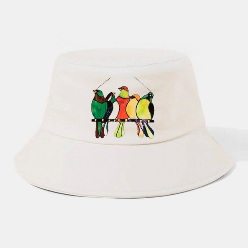 Collrown Unisex Algodón Color Pájaros Patrón Casual Sombrilla Bucket Hat