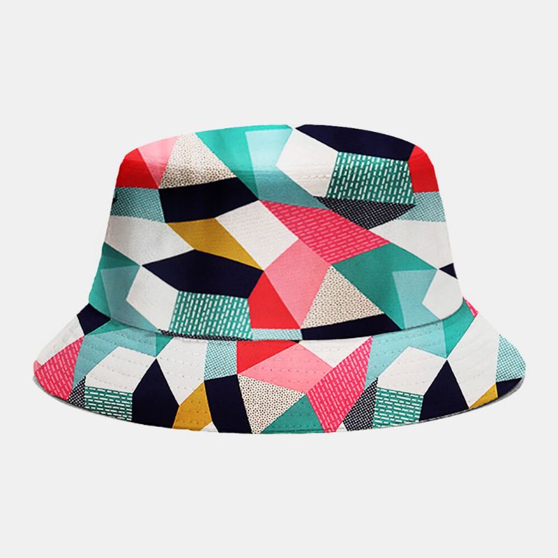 Collrown Unisex Algodón Color Patrón Geométrico Casual Sombrilla Sombrero De Cubo