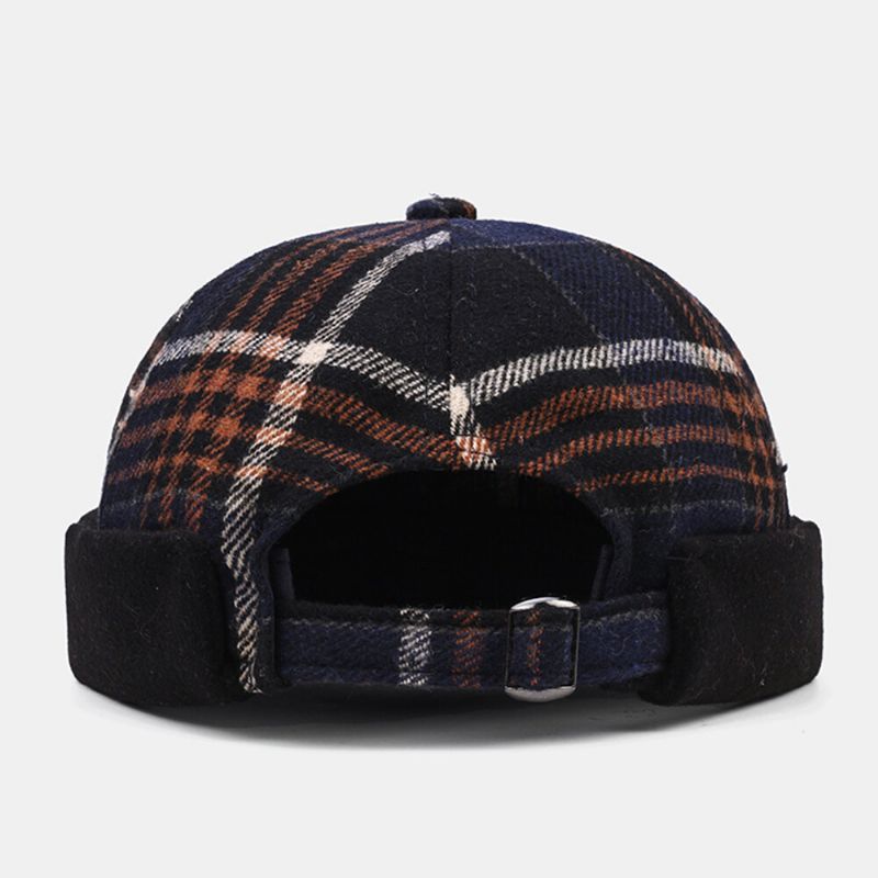 Collrown Unisex Casual Estilo Británico Celosía Rayas Patrón Brimless Skull Hat Gorro De Propietario