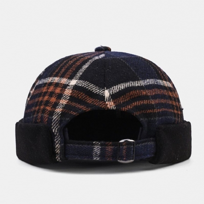 Collrown Unisex Casual Estilo Británico Celosía Rayas Patrón Brimless Skull Hat Gorro De Propietario