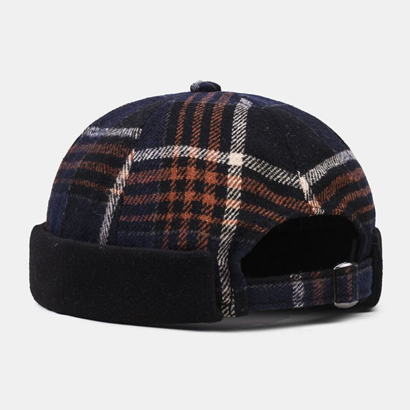 Collrown Unisex Casual Estilo Británico Celosía Rayas Patrón Brimless Skull Hat Gorro De Propietario